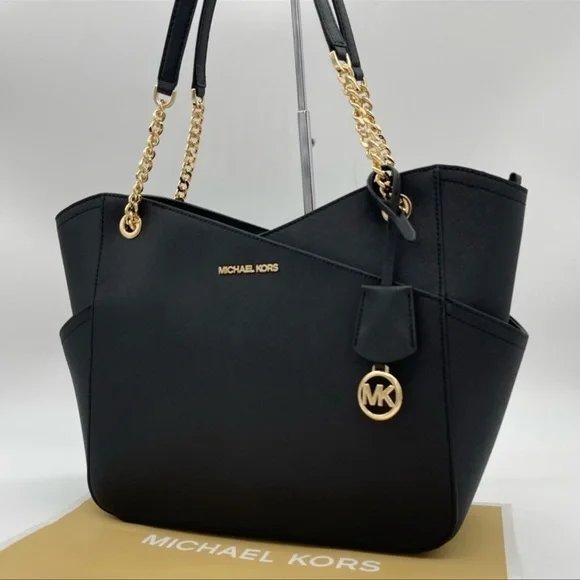 Michael Kors Large X Chain Shoulder Tote Bag Rich Black Leather - Picture 3 of 10